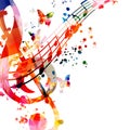 Colorful music promotional poster with G-clef and music notes isolated vector illustration. Artistic abstract background with musi Royalty Free Stock Photo