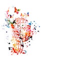 Colorful music promotional poster with brain and music notes isolated vector illustration. Artistic abstract background with music Royalty Free Stock Photo