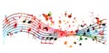 Colorful music promotional poster with music notes isolated vector illustration. Artistic abstract background with music staff for Royalty Free Stock Photo