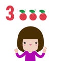 happy children and hand showing the number three, cute kids showing numbers 3 by fingers. little child study math number count