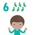 happy children and hand showing the number six, cute kids showing numbers 6 by fingers. little child study math count fruit Royalty Free Stock Photo