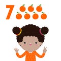 Happy children with hand showing the number seven, cute kids showing numbers 7 by fingers. little child study math count fruit Royalty Free Stock Photo