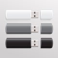 Realistic white , grey and black USB Flash Drive : Vector Illustration Royalty Free Stock Photo