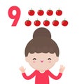 Happy children and hand showing the number nine, cute kids showing numbers 9 by fingers. little child study math number Royalty Free Stock Photo