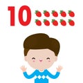 Happy children and hand showing the number ten, cute kids showing numbers 10 by fingers. little child study math count fruit
