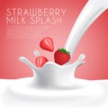 Fresh Strawberry Milk Label Template with crown splash