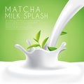 Fresh green tea Milk Label Template with crown splash Royalty Free Stock Photo