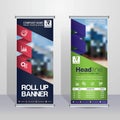 Blue and Green flag banner business brochure flyer design template vector, leaflet cover presentation Royalty Free Stock Photo