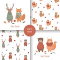 Vector illustration of cute forest animals in warm clothes