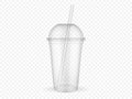 Empty transparent plastic cup with straw on white background Royalty Free Stock Photo