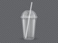 Empty transparent plastic cup with straw on dark background Royalty Free Stock Photo