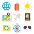 Stickers icon for tourism set, Vacation elements, Journey in holidays, Flat style vector illustration. Royalty Free Stock Photo