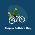 Illusrtration vector graphic of a child riding a bicycle with his father Father`s Day greeting card. Good for who needs a pamphl