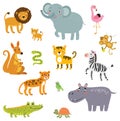 Set of exotic animals vector illustration.