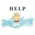 Illustration of someone drowning in the ocean hoping for help.