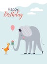 Cute little bird and big elephant. Royalty Free Stock Photo