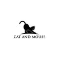 Funny cat and mouse black silhouette Royalty Free Stock Photo