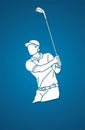 Man swinging golf , Golf players action cartoon graphic vector