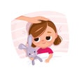 Sleepy baby with bunny rabbit  in the bed. Bed time. Royalty Free Stock Photo