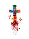 Colorful christian cross with music notes isolated vector illustration. Religion themed background. Design for gospel church music Royalty Free Stock Photo