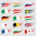 Hand-drawn flags of the world on light background. Royalty Free Stock Photo
