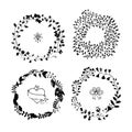 Grunge wreaths vector set. Vintage floral wreaths and graphic elements isolated on white background Royalty Free Stock Photo