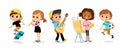 Set of kid / child cartoon characters. Children`s hobbies and activities. Royalty Free Stock Photo
