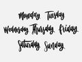 7 Days of the week. Hand written lettering isolated on white background.Vector template for poster, social network, banner, cards. Royalty Free Stock Photo
