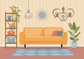 Furniture: sofa, bookcase, mirror and plants. Living room interior. Royalty Free Stock Photo