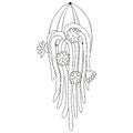 Black and white blooming Selenicereus with blossoming flowers in a hanging wall pot. Cactus isolated. Botanical doodle for colorin