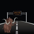 Prehistoric animal on highway