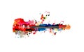 Colorful guitar with music notes isolated vector illustration design. Music background. Guitar poster with music notes, festival p Royalty Free Stock Photo