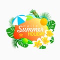 Hello summer holiday background with flower and floral frame Royalty Free Stock Photo