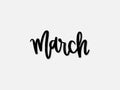 March. Hand written lettering isolated on white background.Vector template for poster, social network, banner, cards. Royalty Free Stock Photo