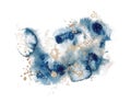 Abstract watercolor blue and gold shapes on white background. Color splashing hand drawn vector Royalty Free Stock Photo