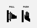 PrintFlat modern black push and pull icon on white background. Push door icon & Pull door icon.