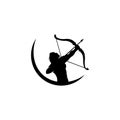 Archer with sport bow and target with arrow Royalty Free Stock Photo
