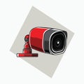 Red CCTV icon - square shaped CCTV - colored icon, symbol, cartoon logo for security system Royalty Free Stock Photo