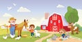Kids feed the animals at the farm. Royalty Free Stock Photo