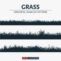 Set of abstract hand drawn grass field silhouettes. Horizontal seamless patterns. Royalty Free Stock Photo