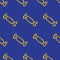 Seamless pattern with simple candy. Yellow picture on blue board