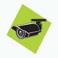 Black CCTV icon - tube shaped CCTV with black lens - colored icon, symbol, cartoon logo for security system