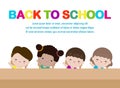 Back to school Happy school kids studying and raising their hands to answer, group cute children Sitting on the desk in classroom Royalty Free Stock Photo