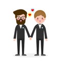 Happy gay couple in wedding attire and Vector flat modern style illustration design clip art Isolated on white background Royalty Free Stock Photo