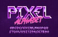 Pixel alphabet font. Hard rock metallic effect letters and numbers. Royalty Free Stock Photo