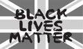 Black lives matter text on black and white Union Jack background Royalty Free Stock Photo