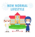 Back to school for new normal lifestyle concept, Social Distancing, Children arab and muslim wearing a surgical protective Medical Royalty Free Stock Photo