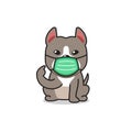 Cartoon character pitbull terrier dog wearing protective face mask