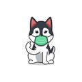 Cartoon character siberian husky dog wearing protective face mask