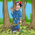 Cartoon lumberjack with the Axe in the jungle.